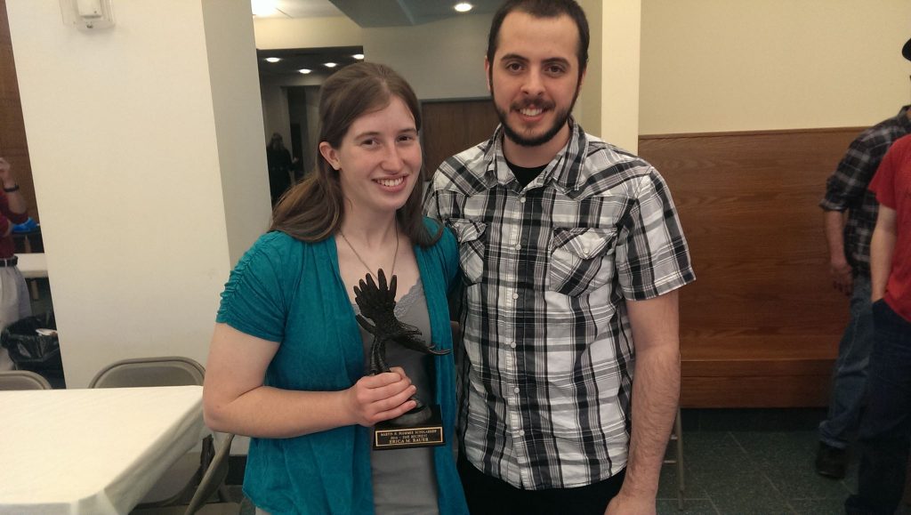 Erica Bauer receiving the Martin H. Plummer Scholarship in 2014 alongside 2012-2013 recipient Michael Tasota